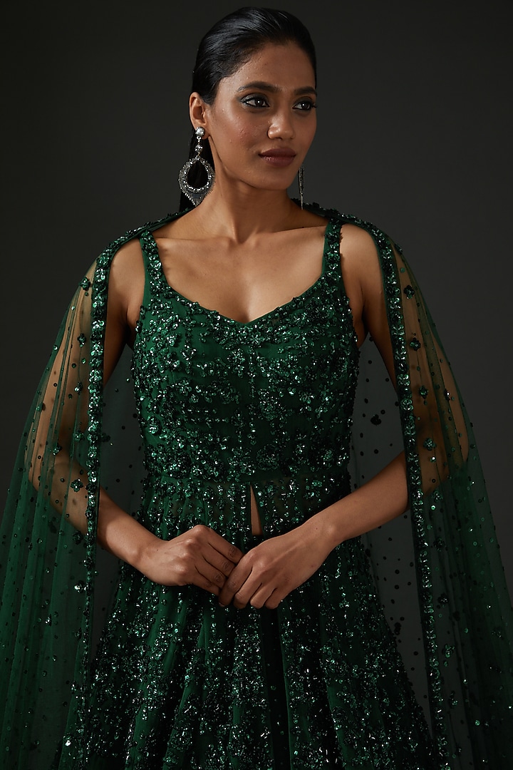 Emerald Green Sequins Embroidered Lehenga Set Design by Seema Gujral at  Pernia's Pop Up Shop 2024