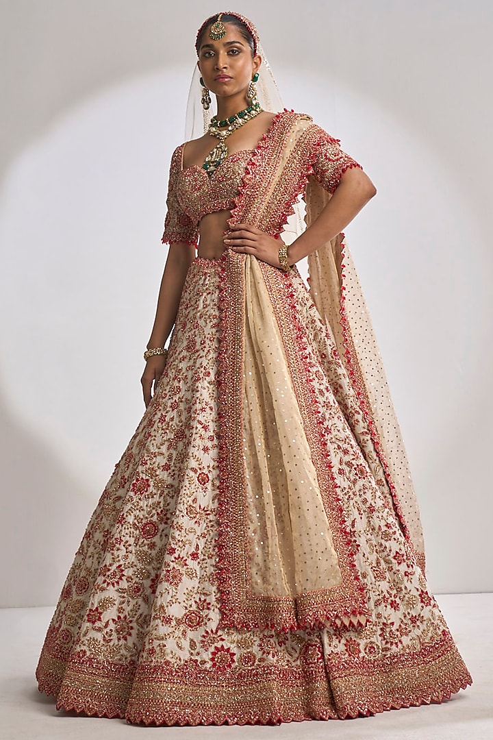 Cream Red Zardozi Lehenga Set Design By Seema Gujral At Pernias Pop Up Shop 2024 4648