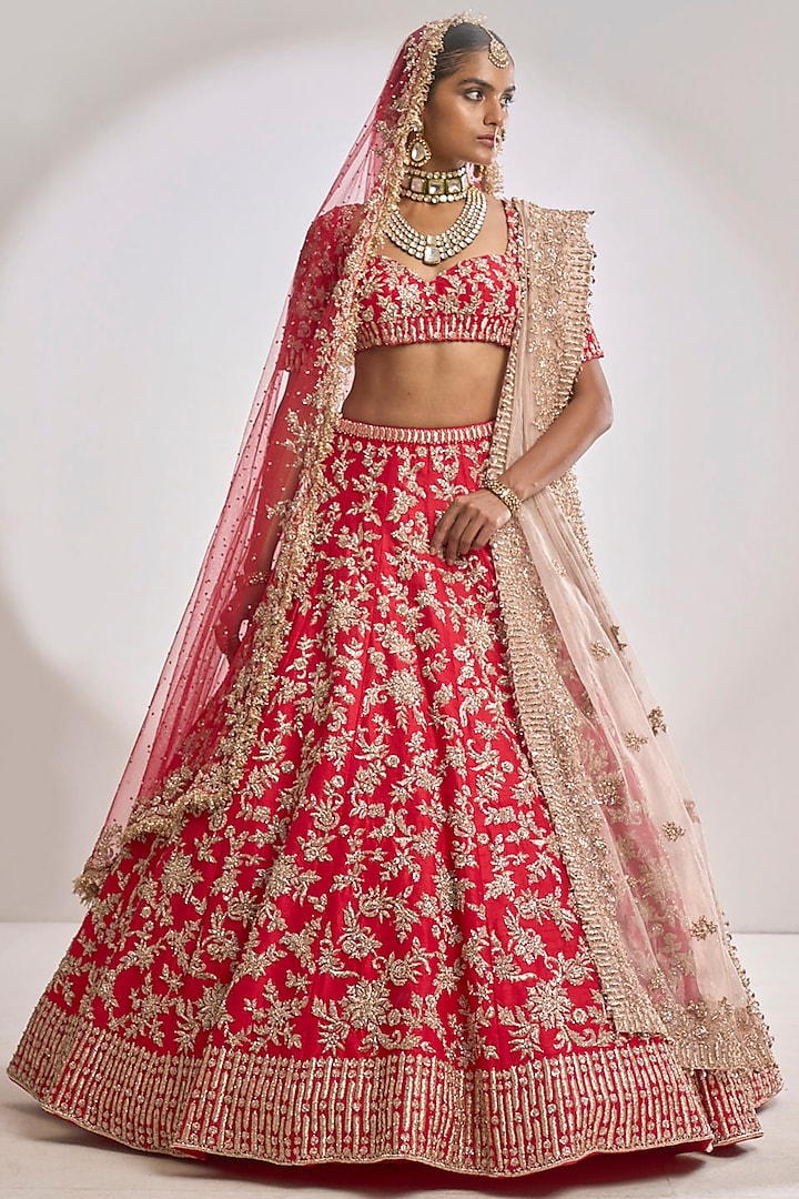 Red Zardosi Embroidered Lehenga Set Design By Seema Gujral At Pernias Pop Up Shop 2024 3311