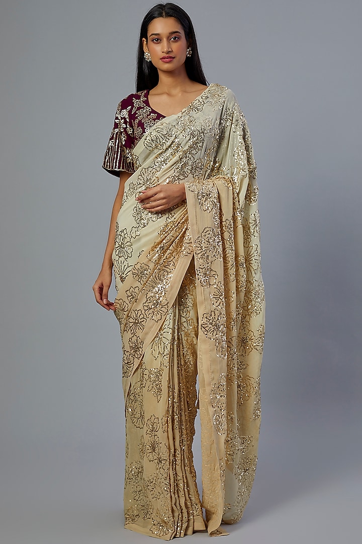 Beige Embroidered Saree Set by Seema Gujral