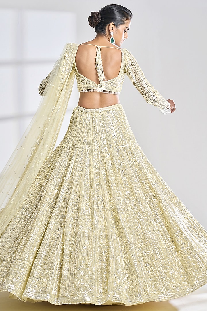 Lime Net Sequins Embroidered Bridal Lehenga Set by Seema Gujral at Pernia's Pop Up Shop