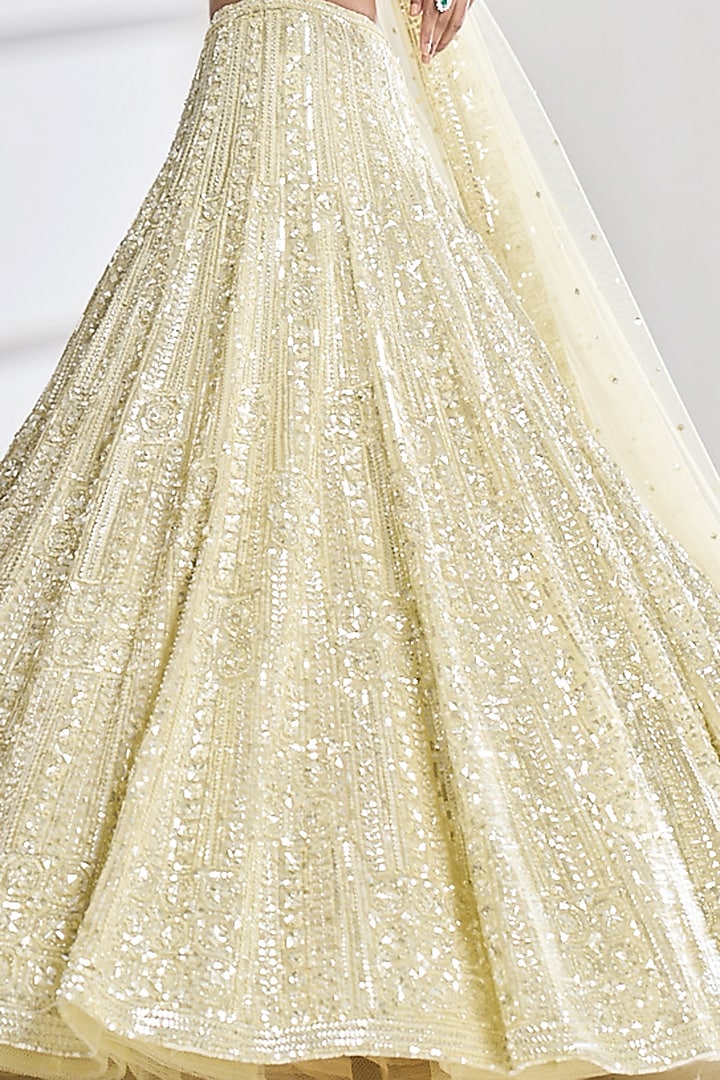Lime Net Sequins Embroidered Bridal Lehenga Set by Seema Gujral at Pernia's Pop Up Shop