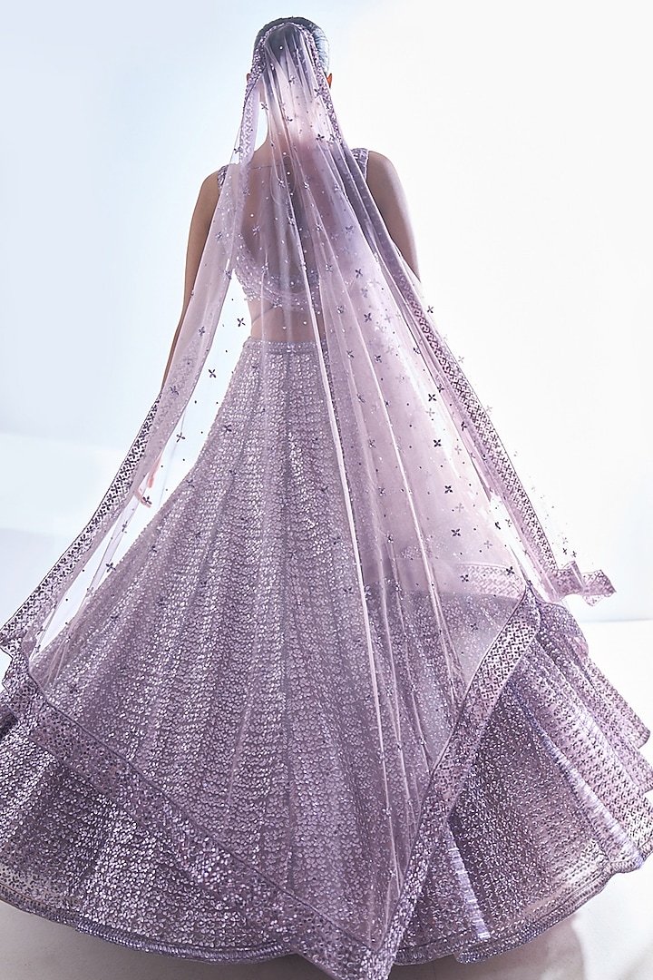 Mauve Net Sequins Embroidered Bridal Lehenga Set by Seema Gujral at Pernia's Pop Up Shop
