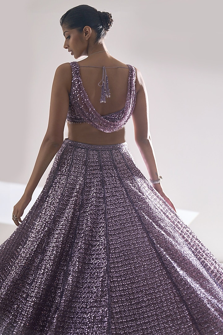 Mauve Net Sequins Embroidered Bridal Lehenga Set by Seema Gujral at Pernia's Pop Up Shop