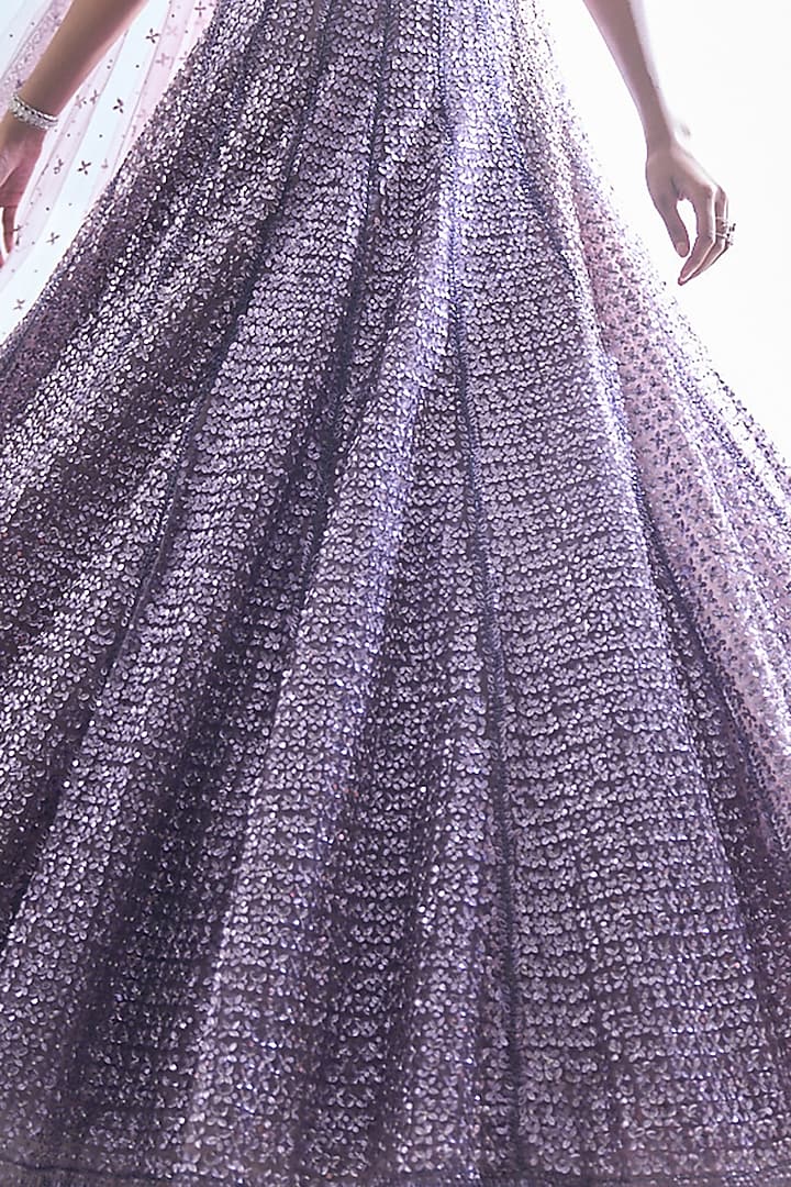 Mauve Net Sequins Embroidered Bridal Lehenga Set by Seema Gujral at Pernia's Pop Up Shop
