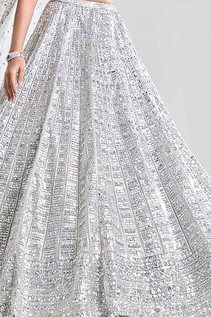 Silver Net Geometric Bridal Lehenga Set by Seema Gujral at Pernia's Pop Up Shop