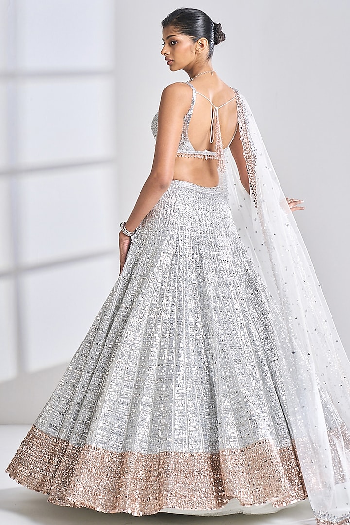 Silver Net Sequins Embroidered Bridal Lehenga Set by Seema Gujral at Pernia's Pop Up Shop
