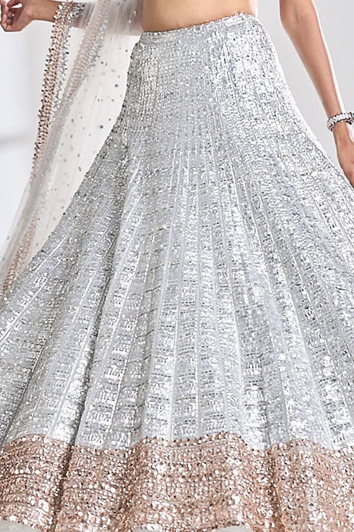 Silver Net Sequins Embroidered Bridal Lehenga Set by Seema Gujral at Pernia's Pop Up Shop