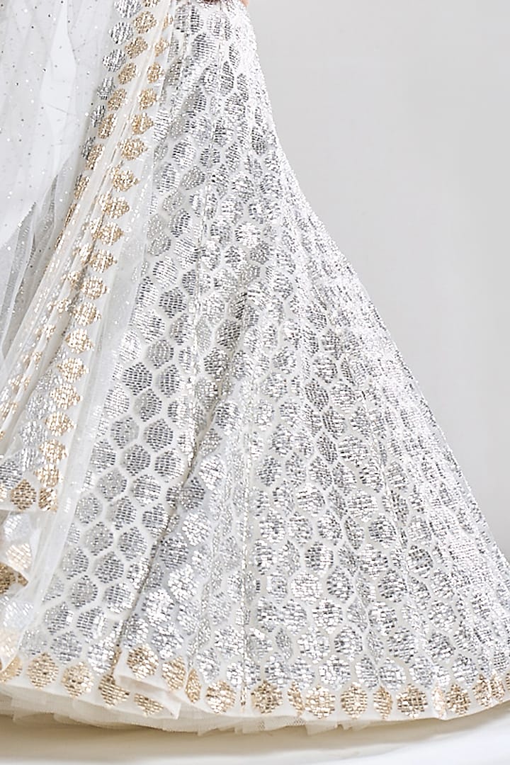 Light Silver Grey Net Sequins Embroidered Bridal Lehenga Set by Seema Gujral at Pernia's Pop Up Shop