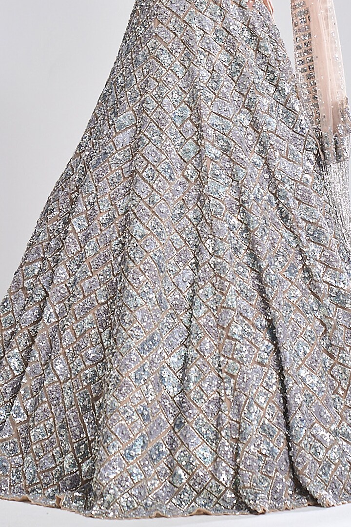 Caramel Net Metallic Sequins & Crystal Embroidered Bridal Lehenga Set by Seema Gujral at Pernia's Pop Up Shop