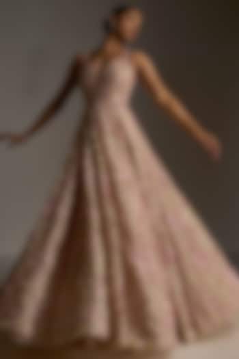 Powder Peach Embroidered Gown by Seema Gujral