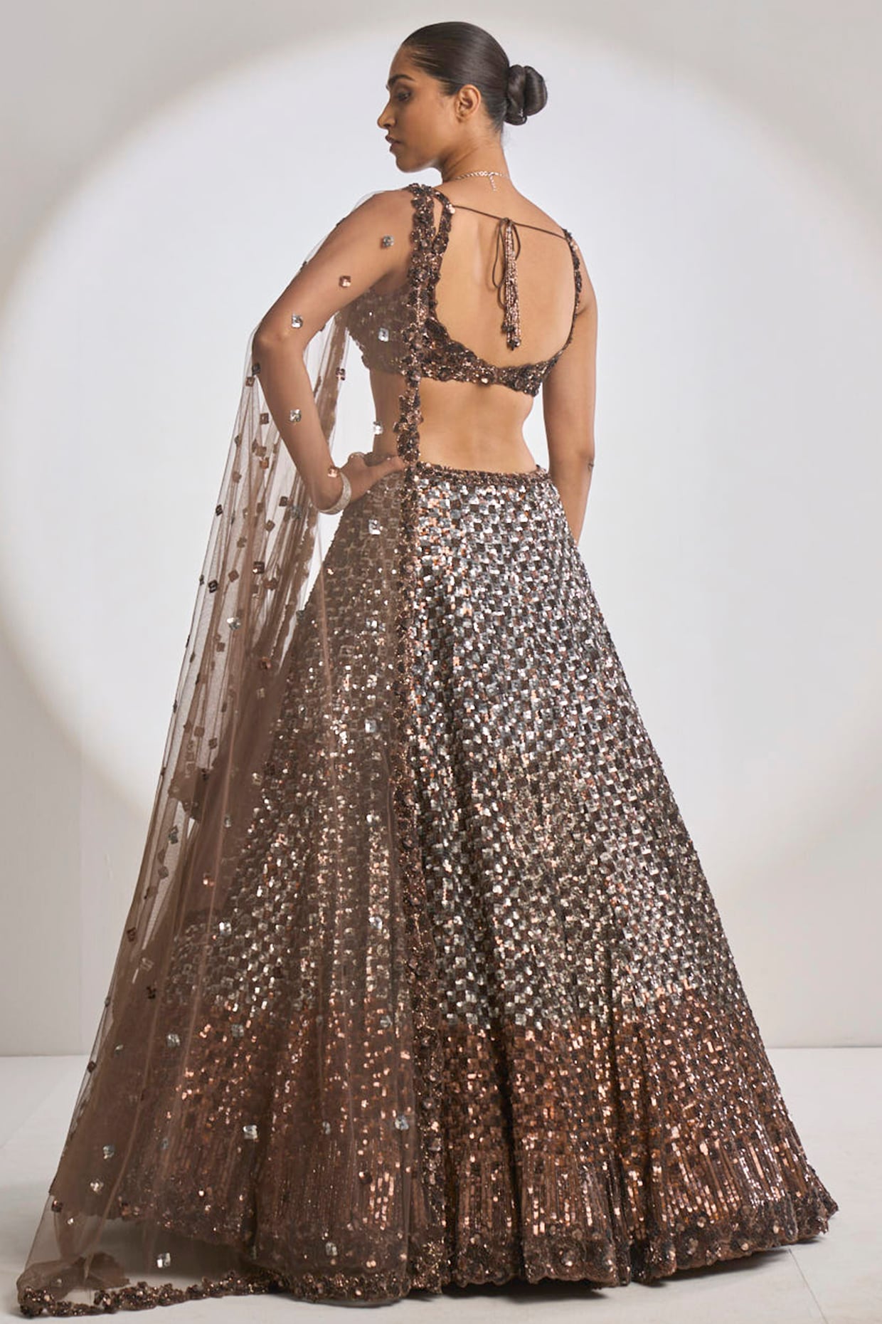 Chocolate Brown Cotton Blend Lehenga Set