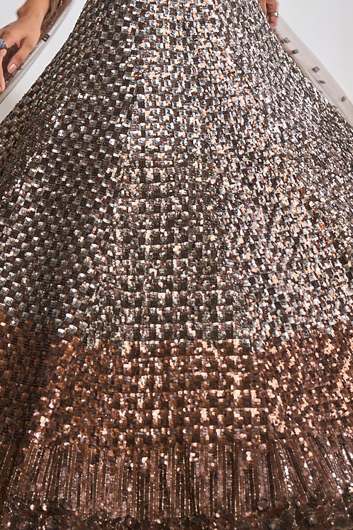 Chocolate Brown Net Sequins Embroidered Bridal Lehenga Set by Seema Gujral at Pernia's Pop Up Shop