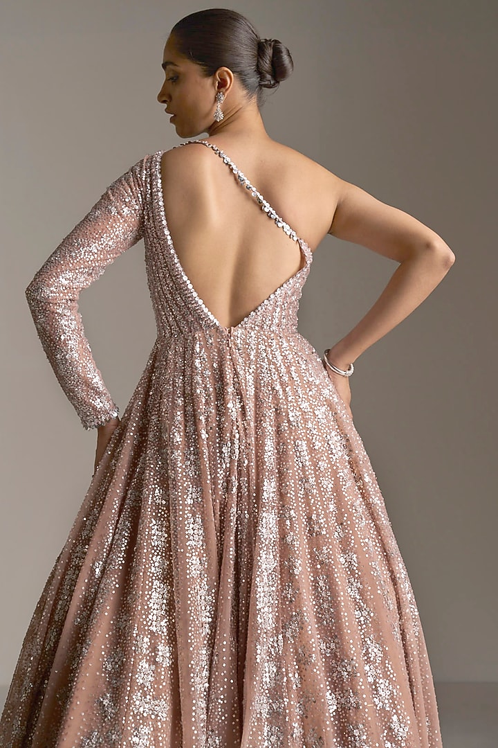 Nude Net Sequins One-Shoulder Wedding Gown by Seema Gujral at Pernia's Pop Up Shop