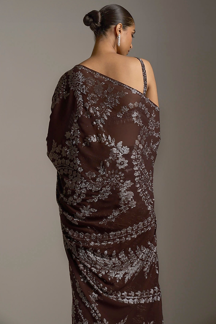 Wine Reception Saree Crystal Embroidered Reception Saree Set by Seema Gujral at Pernia's Pop Up Shop
