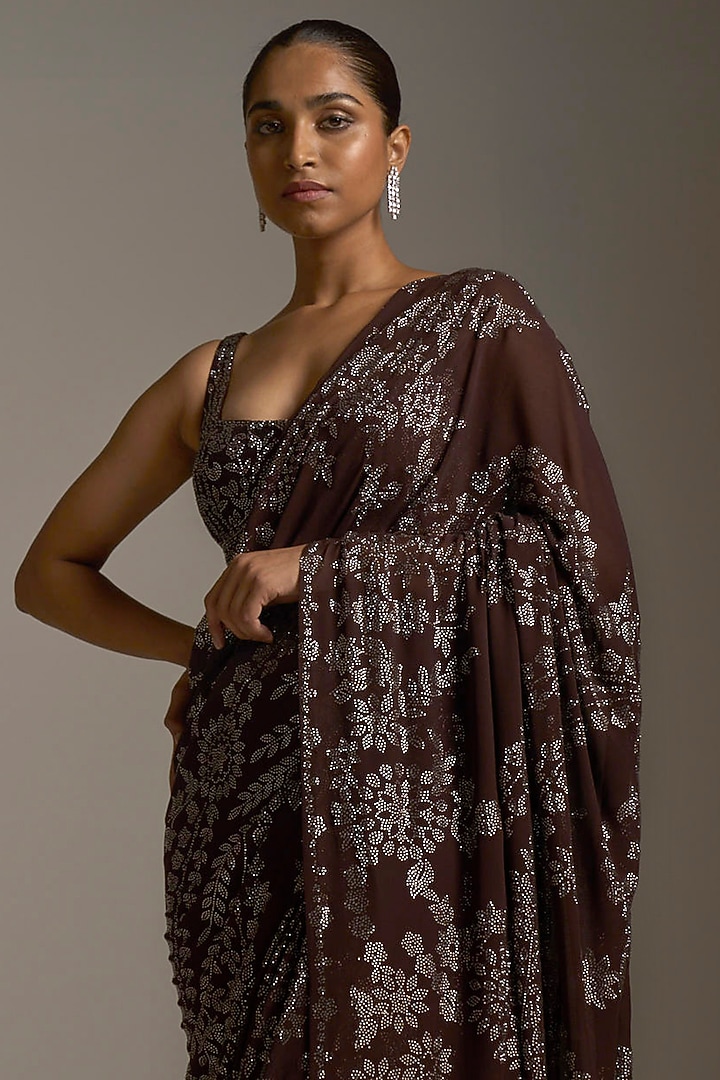 Wine Reception Saree Crystal Embroidered Reception Saree Set by Seema Gujral at Pernia's Pop Up Shop