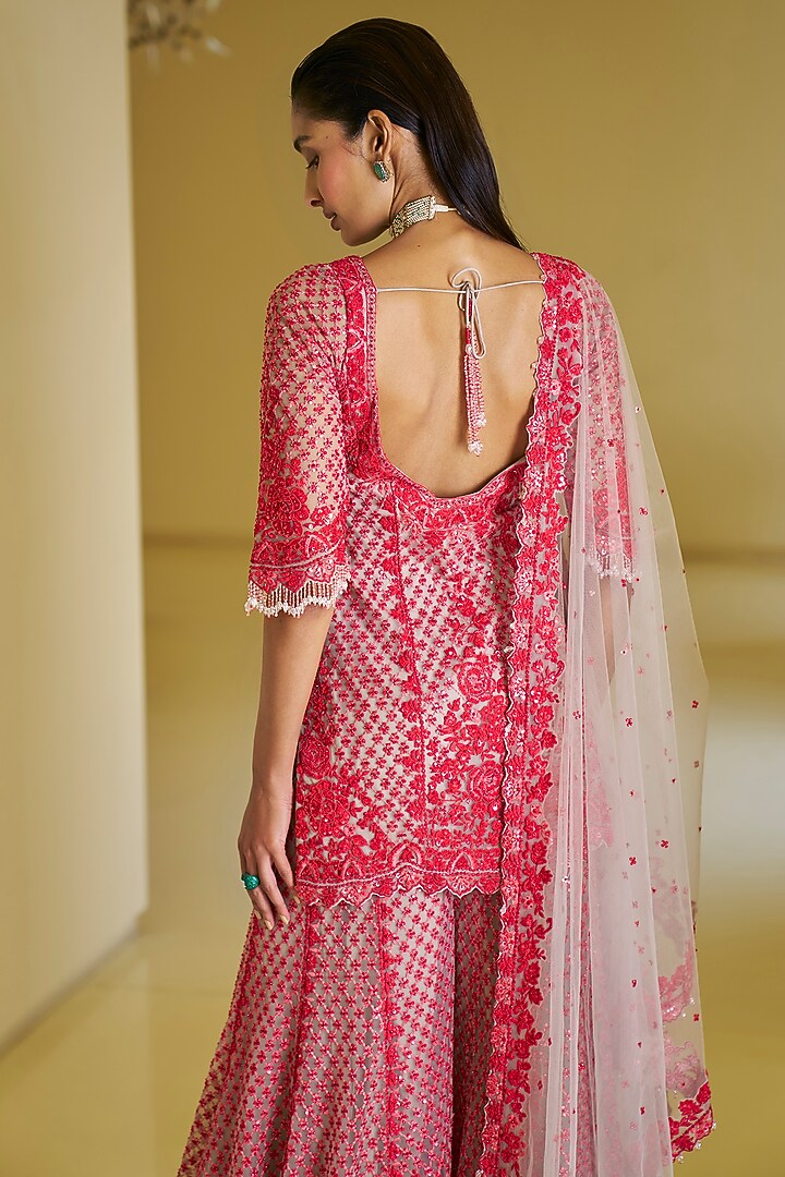 Ivory Net Thread Embroidered Bridal Sharara Set by Seema Gujral at Pernia's Pop Up Shop