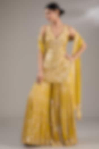 Yellow Georgette Sequins Embroidered Sharara Set by Seema Gujral at Pernia's Pop Up Shop