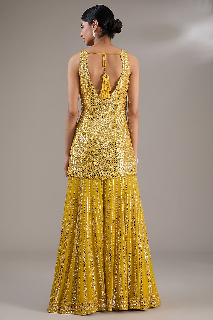 Yellow Georgette Sequins Embroidered Bridal Sharara Set by Seema Gujral at Pernia's Pop Up Shop