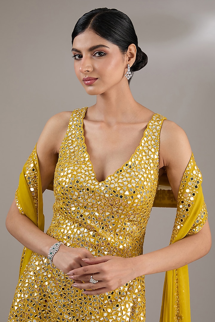 Yellow Georgette Sequins Embroidered Bridal Sharara Set by Seema Gujral at Pernia's Pop Up Shop