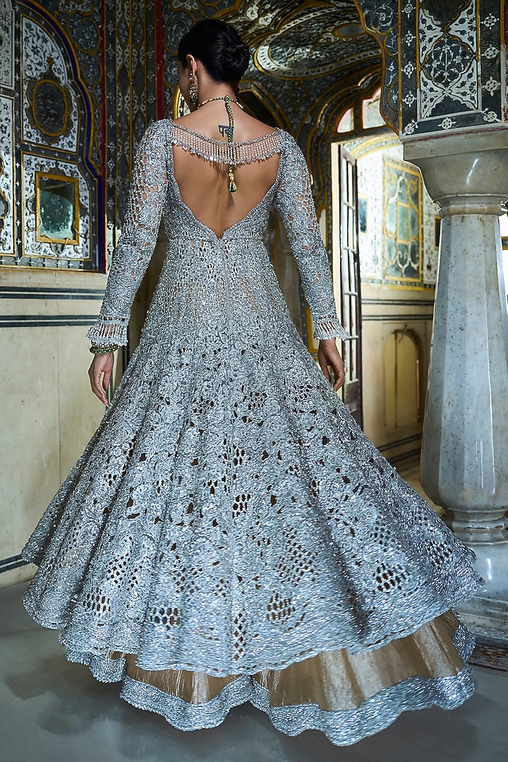 Gold Crushed Tissue Bridal Sharara Set by Seema Gujral at Pernia's Pop Up Shop