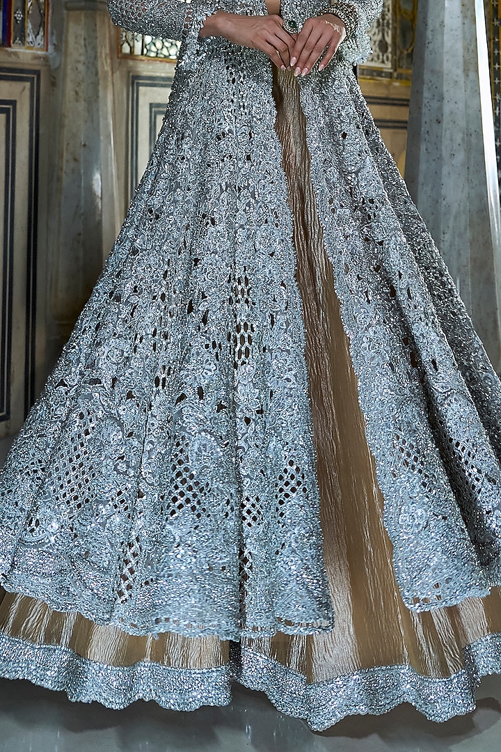 Gold Crushed Tissue Bridal Sharara Set by Seema Gujral at Pernia's Pop Up Shop
