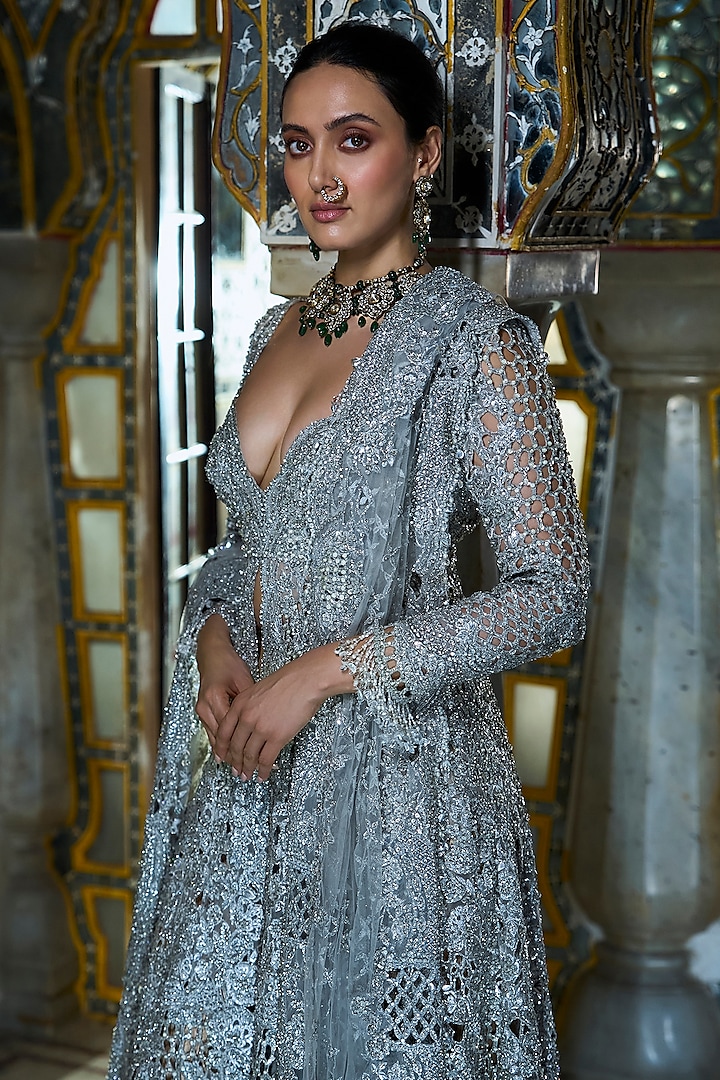 Gold Crushed Tissue Bridal Sharara Set by Seema Gujral at Pernia's Pop Up Shop