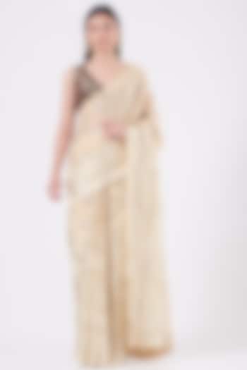 Beige Embroidered Saree Set by Seema Gujral