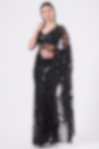Black Embroidered Reception Saree Set by Seema Gujral at Pernia's Pop Up Shop