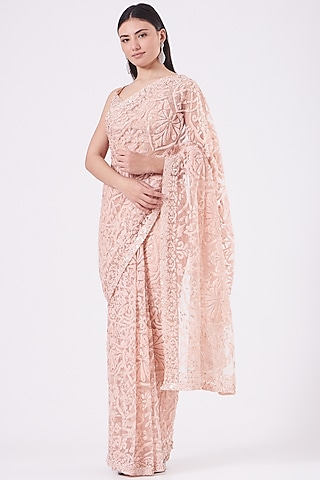 Pink Embroidered Saree Set by Seema Gujral