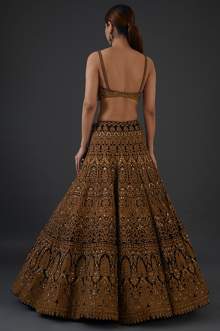 Dark Brown Georgette Zari Embroidered Bridal Lehenga Set by Seema Gujral at Pernia's Pop Up Shop