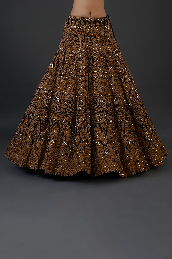 Dark Brown Georgette Zari Embroidered Bridal Lehenga Set by Seema Gujral at Pernia's Pop Up Shop
