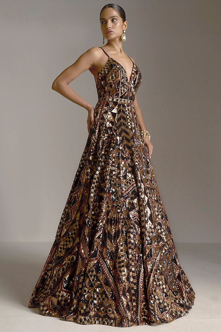Bronze Embroidered Gown by Seema Gujral