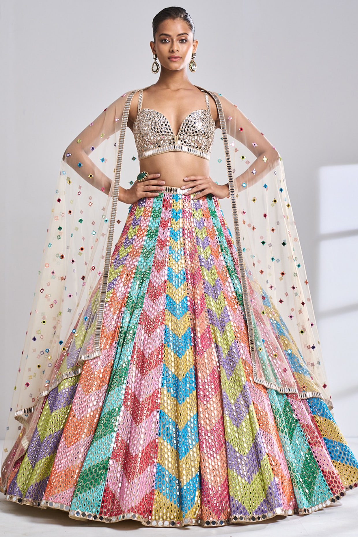 Multi- Coloured Embroidered Lehenga Set Design by Seema Gujral at Pernia's  Pop Up Shop 2024