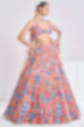 Multi-Coloured Organza Floral Sequins Embroidered Bridal Lehenga Set by Seema Gujral at Pernia's Pop Up Shop