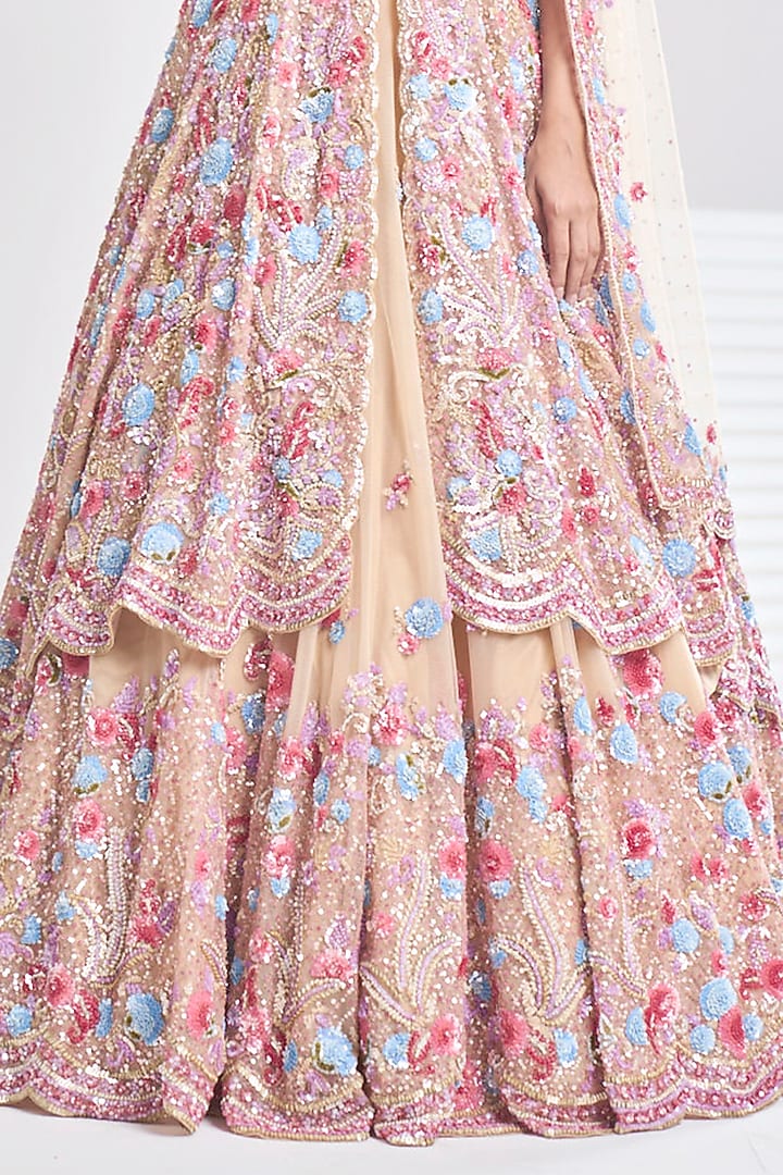 Light Gold Net Sequins Embroidered Jacket Bridal Lehenga Set by Seema Gujral at Pernia's Pop Up Shop