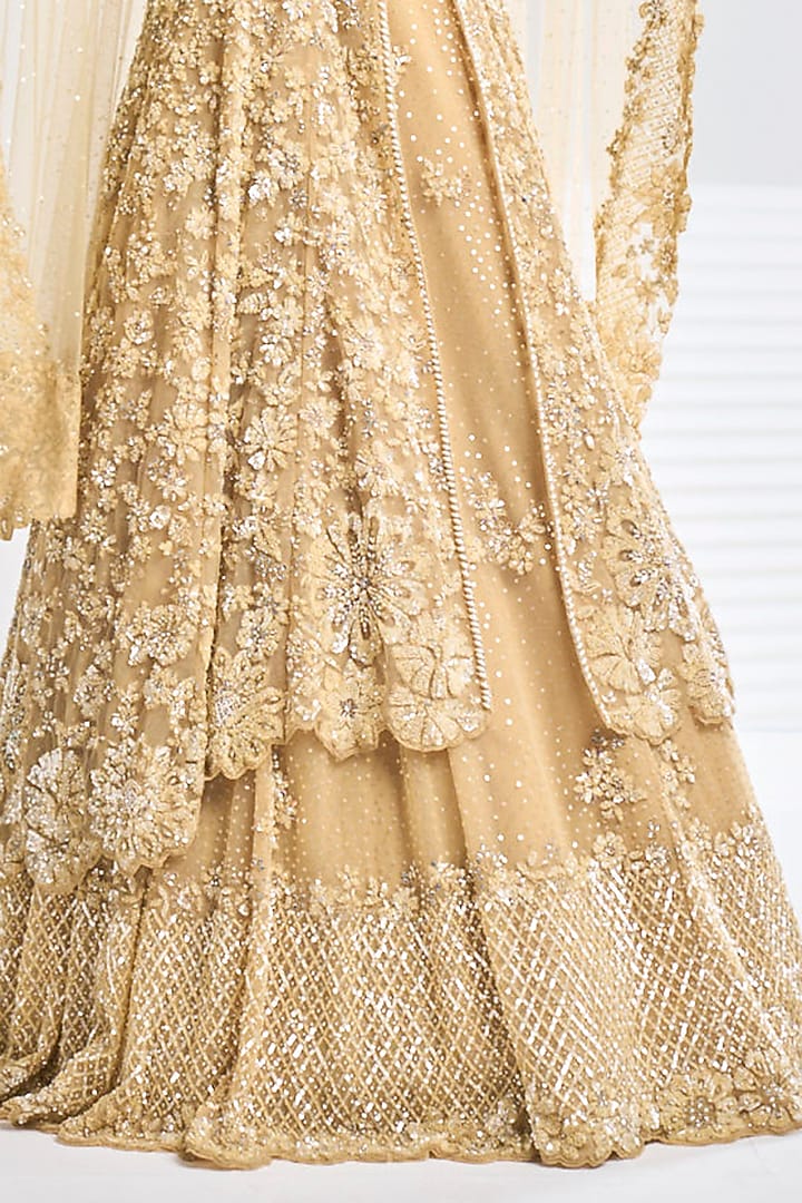 Gold Net Sequins Embroidered Jacket Bridal Lehenga Set by Seema Gujral at Pernia's Pop Up Shop