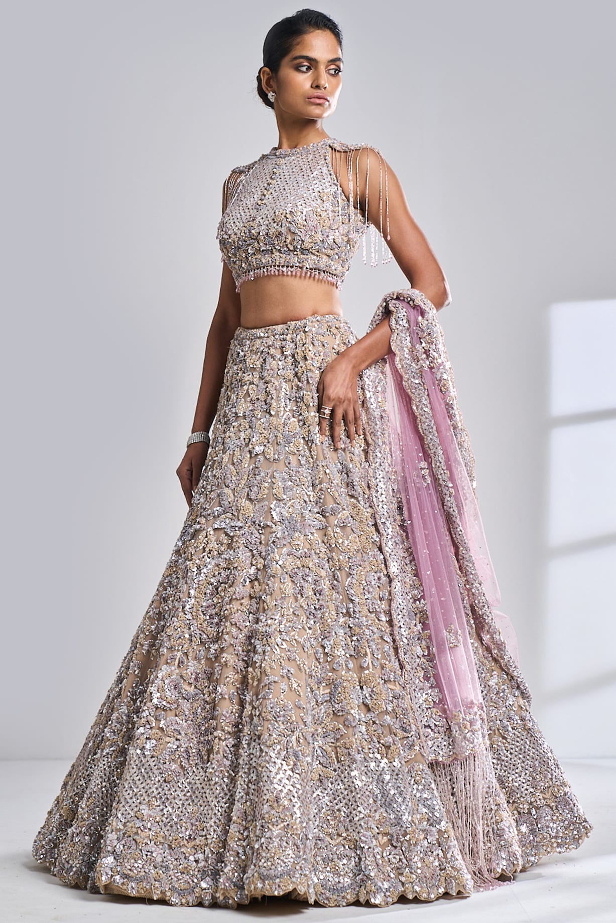 Designer Nude Heavy Embroidered Bridal Lehenga Choli