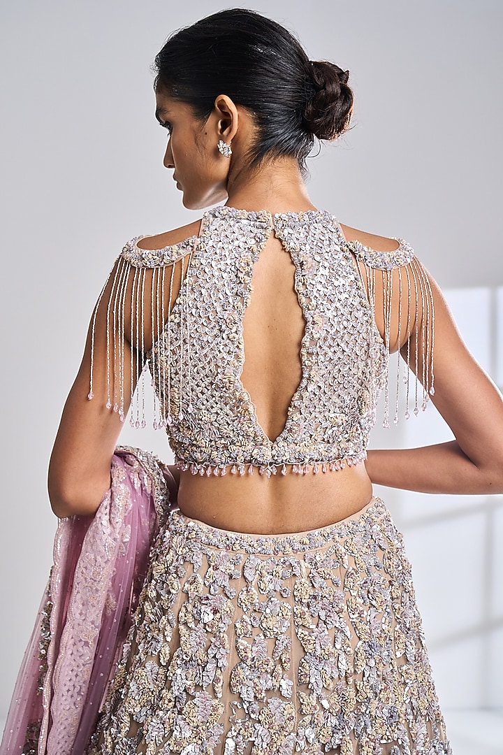 Nude Net Sequins Embroidered Bridal Lehenga Set by Seema Gujral at Pernia's Pop Up Shop