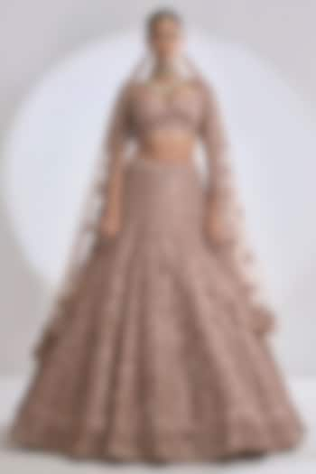 Rose Gold Raw Silk Zardosi Embroidered Bridal Lehenga Set by Seema Gujral at Pernia's Pop Up Shop