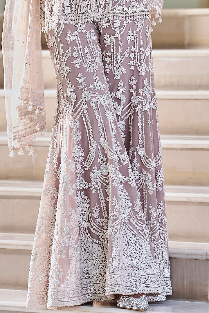 Mauve Net Thread Embroidered Bridal Sharara Set by Seema Gujral at Pernia's Pop Up Shop