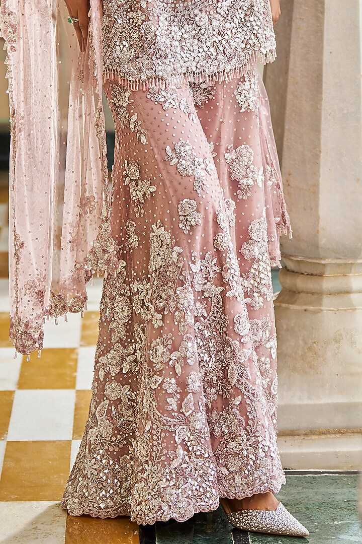 Mauve Net Crystal Embroidered Bridal Sharara Set by Seema Gujral at Pernia's Pop Up Shop