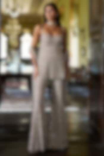 Silver Net Sequins Embroidered Kurta Set by Seema Gujral at Pernia's Pop Up Shop