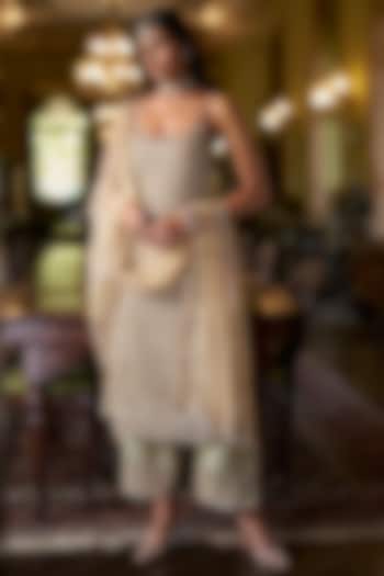 Sage Green Tissue Silk Sequins Embroidered Kurta Set by Seema Gujral at Pernia's Pop Up Shop