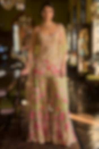 Leaf Green Tulle Embroidered Bridal Sharara Set by Seema Gujral at Pernia's Pop Up Shop