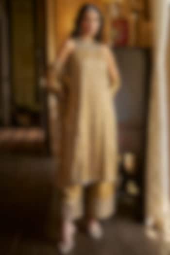 Antique Gold Tissue Silk Sequins Embroidered Kurta Set by Seema Gujral at Pernia's Pop Up Shop