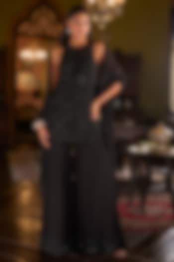 Black Net Bugle Bead Work Bridal Sharara Set by Seema Gujral at Pernia's Pop Up Shop