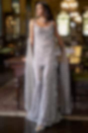 Silver Net Crystal Embroidered Bridal Sharara Set by Seema Gujral at Pernia's Pop Up Shop