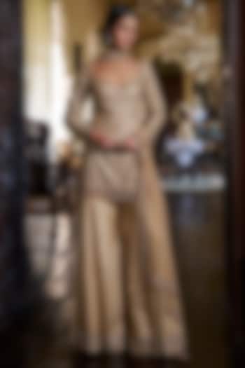 Gold Tissue Silk Sequins Embroidered Bridal Sharara Set by Seema Gujral at Pernia's Pop Up Shop