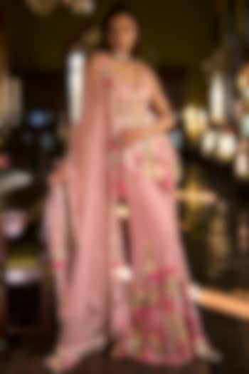Pink Tulle Embroidered Bridal Sharara Set by Seema Gujral at Pernia's Pop Up Shop